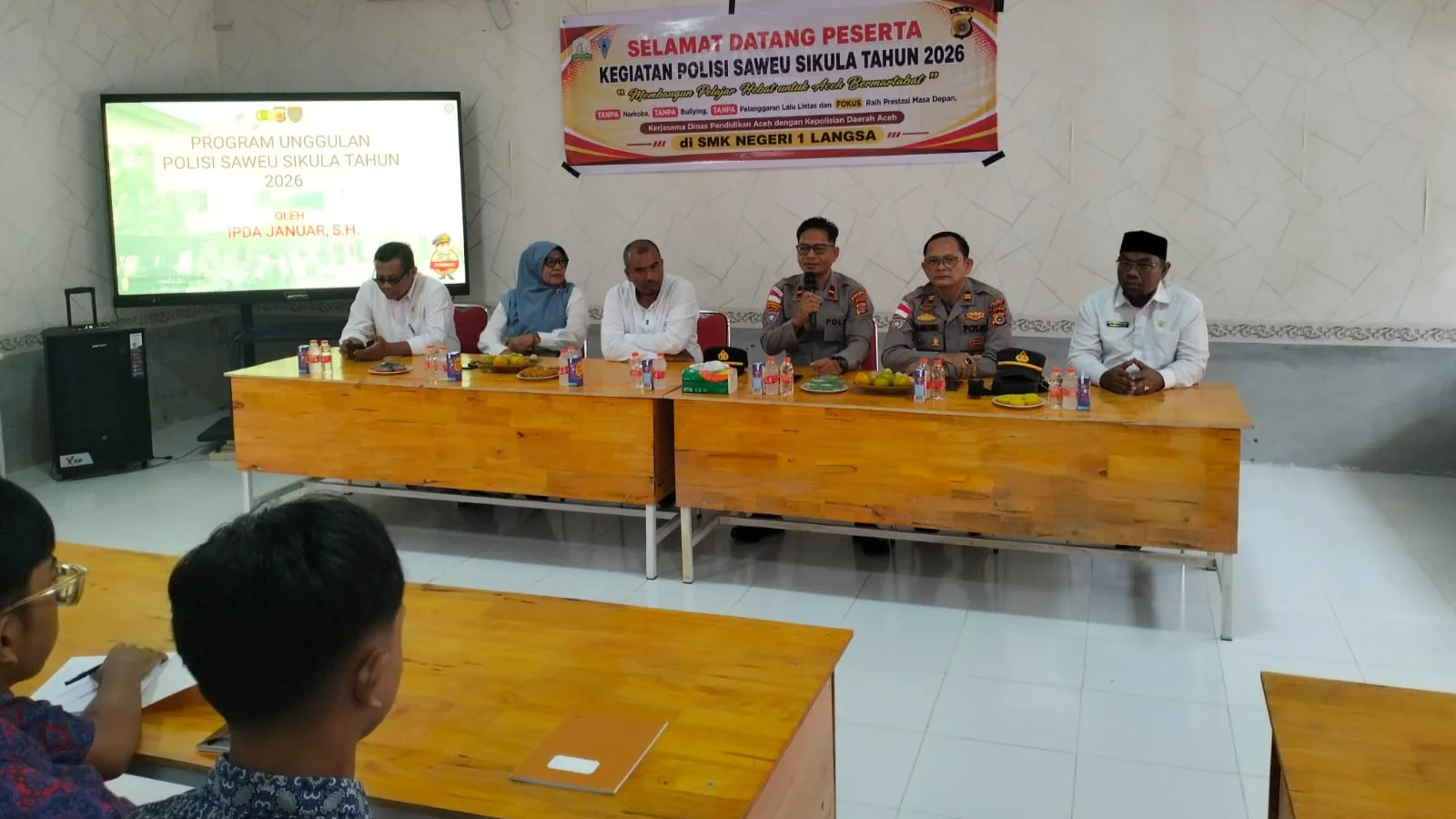 Polisi Saweu Sikula 2026 di SMK Negeri 1 Langsa  " Bangun Pelajar Hebat untuk Aceh Bermartabat "